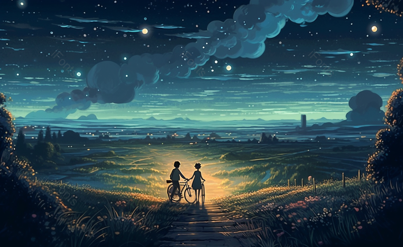 星空流星夜空情人节约会插画,插画/手绘图,插画/手绘图库,插画/手绘图下载,插画/手绘